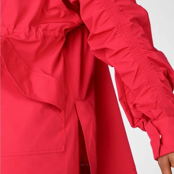 Fabletics Giana II Red Ruched Longline Windbreaker Rain Jacket Oversized Size M - Picture 3 of 10